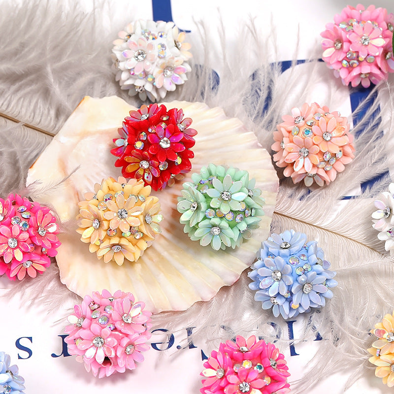 Wholesale 20pcs Heavy Industry Diamond-encrusted Resin Florets Rhinestone Flower DIY Ball Beads